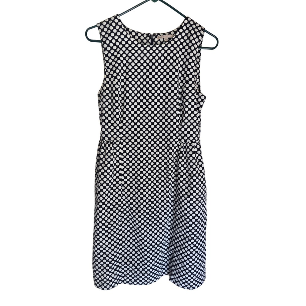 Gap Womens Polka Dot Sleeveless Fit and Flare Dress Navy White Pockets Size 4